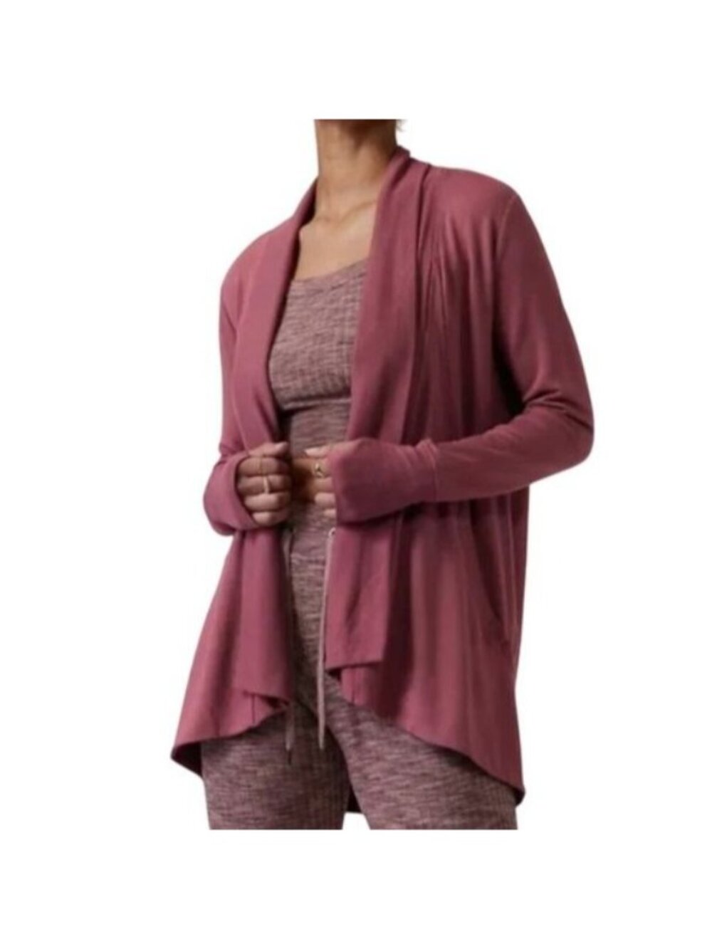 Athleta Nirvana Wrap Open Cardigan Womens Small Burgundy Athleisure Casual